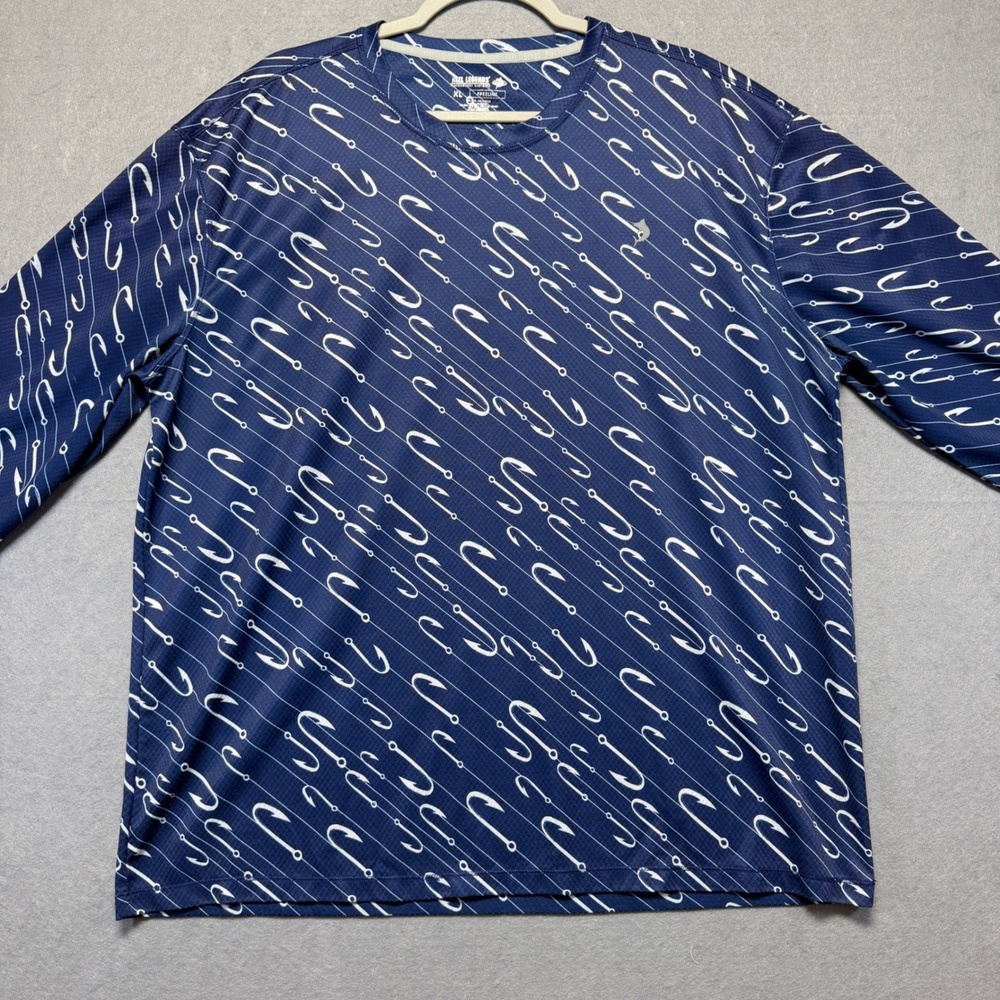 Reel Legends Men's XL Long Sleeve Performance Fishing Shirt Navy Fish Hook Print